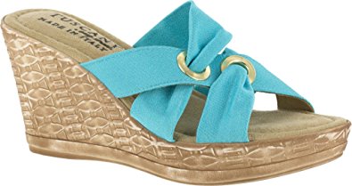 Easy Street Solaro Women Open Toe Canvas Blue Wedge Heel